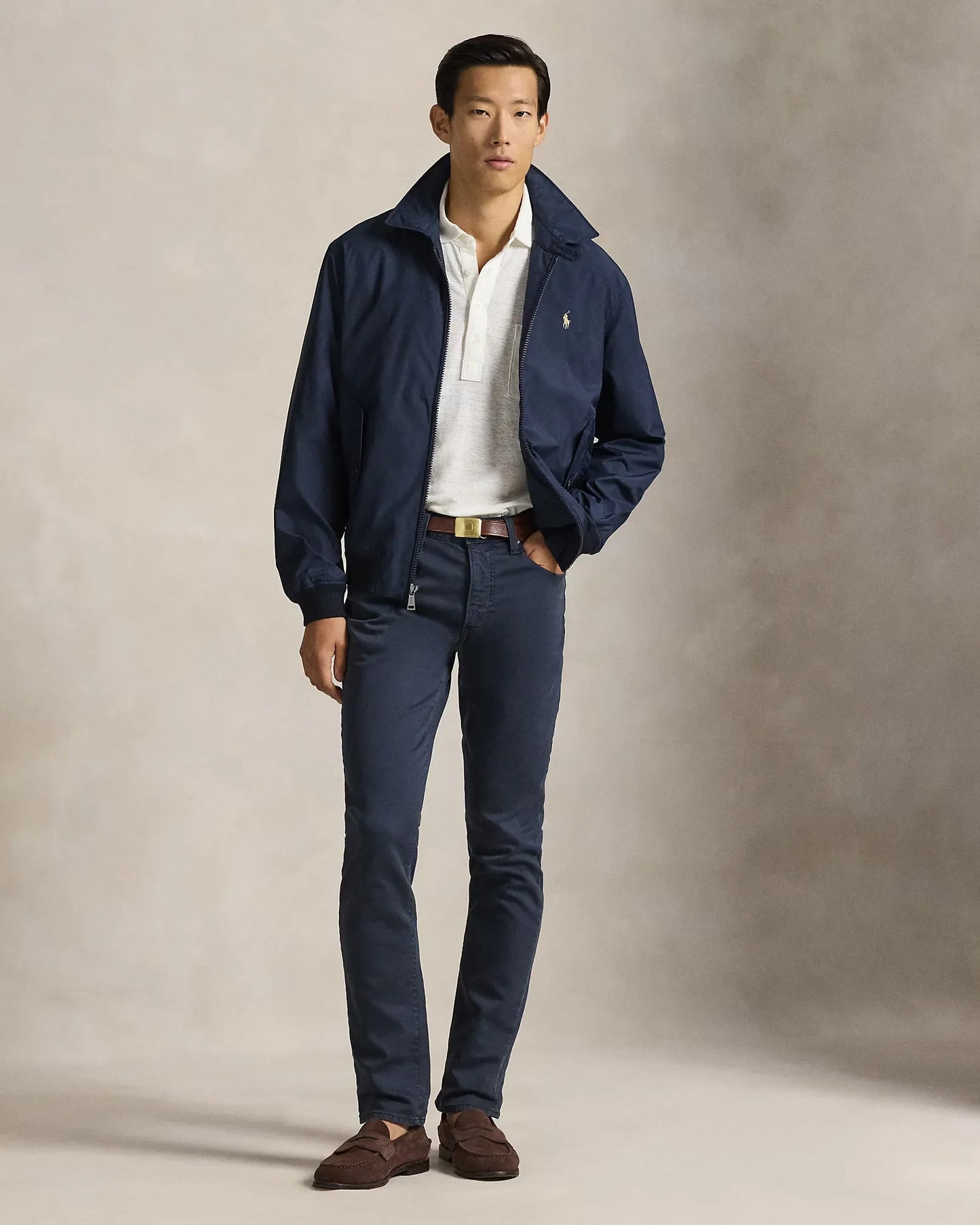 Slim-Fit Chinohose aus Baumwolle mit Strickoptik und R&L Detail