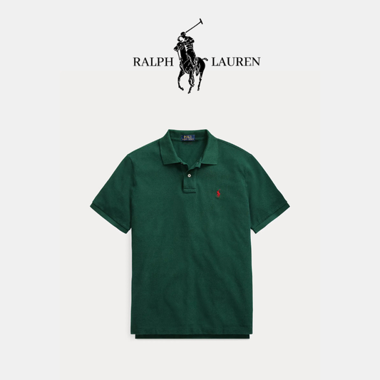 Slim-Fit Poloshirt aus Baumwoll-Mesh mit R&L Stickdetail