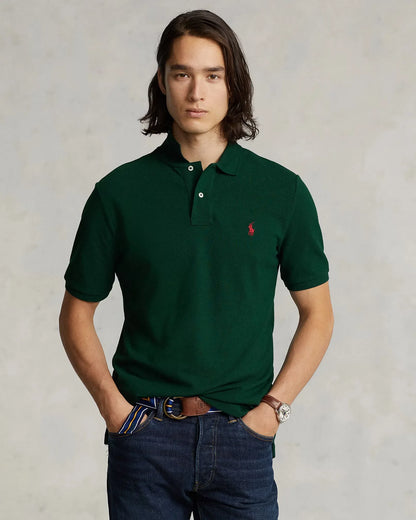 Slim-Fit Poloshirt aus Baumwoll-Mesh mit R&L Stickdetail